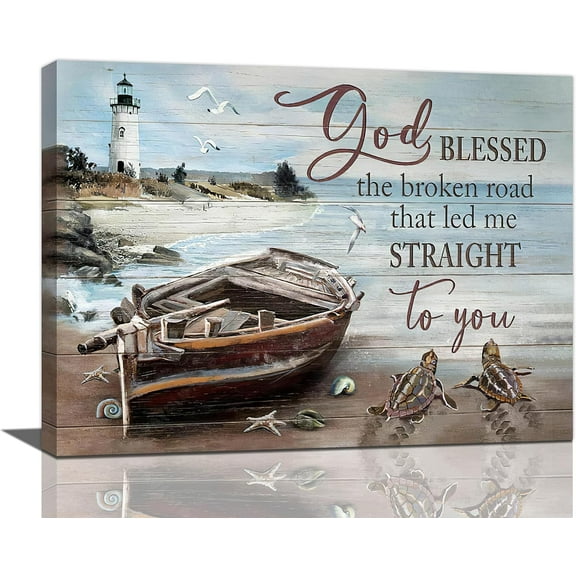Coastal Lighthouse Wall Art Beach Boat Wall Decor Sea Turtle Seagull Pictures Canvas Prints Framed Modern Inspirational Painting Artwork for Bedroom Bathroom Kitchen Living Room Office 16"x12"