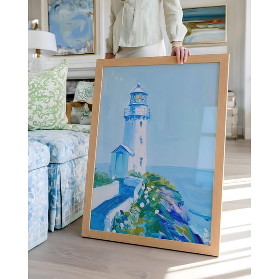 Coastal Lighthouse Wall Art, Cape Cod Lighthouse Painting, Nautical Beach House Decor Poster Unframed Paper Print