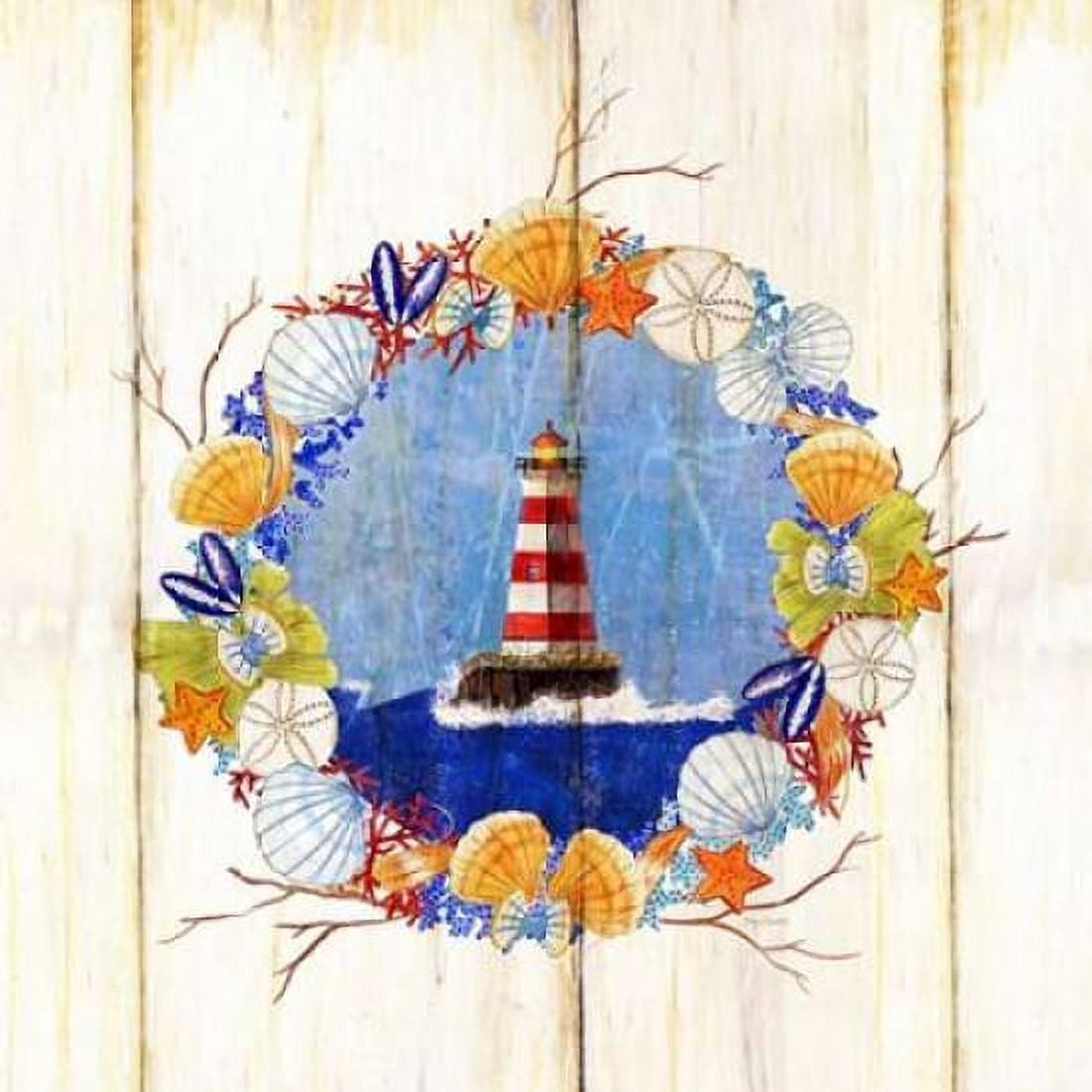 Coastal Lighthouse Wreath Canvas Art - Mary Escobedo (24 x 24)