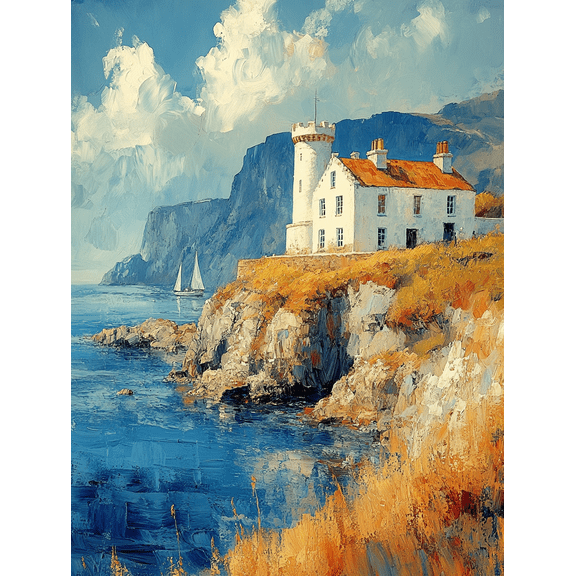 Coastal Lighthouse and Cliff Canvas PaintingSuitable for Living Room Office Dining Room and Hotel Decoration