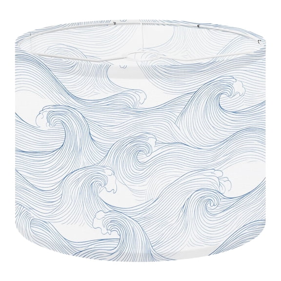 Coastal Linen Drum Lampshades Coastal Peel Stick Modern Wave Navy White Ocean Waves 13"x13"x10" Light Shade for Table Lamps Floor Lamps Drum Lamp Shades Lampshade Replacement Assembly Required