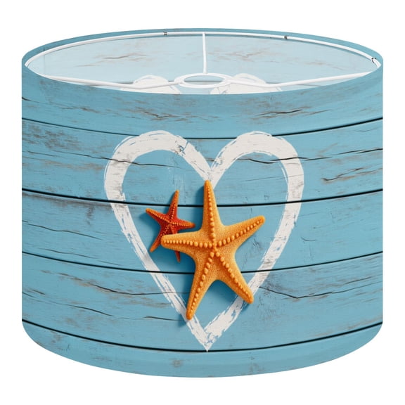 Coastal Linen Drum Lampshades Heart Starfish Seashell Ocean Seaside Wooden 13"x13"x10" Light Shade for Table Lamps Floor Lamp Shades Lampshade Replacement Assembly Required