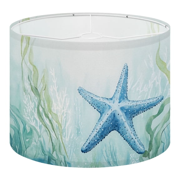 Coastal Linen Drum Lampshades Ocean Seaweed Beach Summer Starfish 13"x13"x10" Light Shade for Table Lamps Floor Lamp Shades Lampshade Replacement Assembly Required