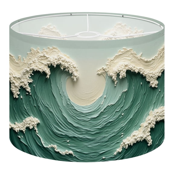 Coastal Linen Drum Lampshades Sea Wave Abstract Green Wall Art Artwork Canvas Art Wall 13"x13"x10" Light Shade for Table Lamps Floor Lamps Drum Lamp Shades Lampshade Replacement Assembly Required