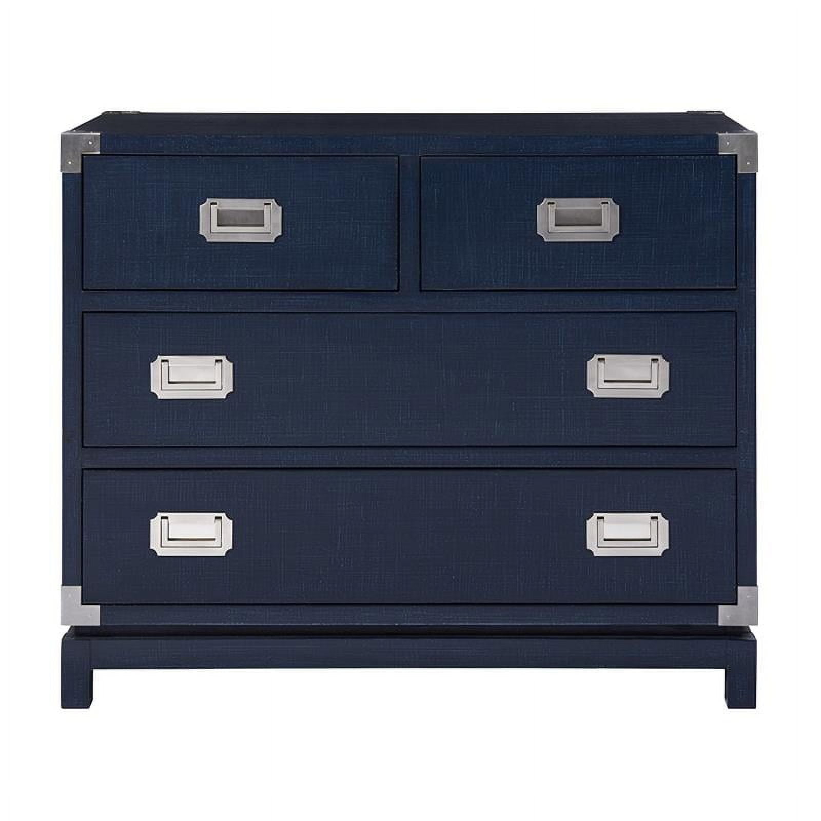 Navy Blue Coastal Wood Campaign Chest with Dovetail Drawers
