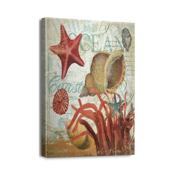 Coastal Living Essential 12x16 Framed Canvas Prints - Ocean Beach, Seashell, Starfish Wall Decor for Modern Rustic Themed Living Room, Bedroom, Bathroom