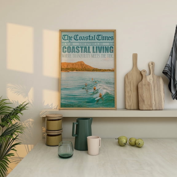 Coastal Living Newspaper Print, Beachy Surf Wall Art
