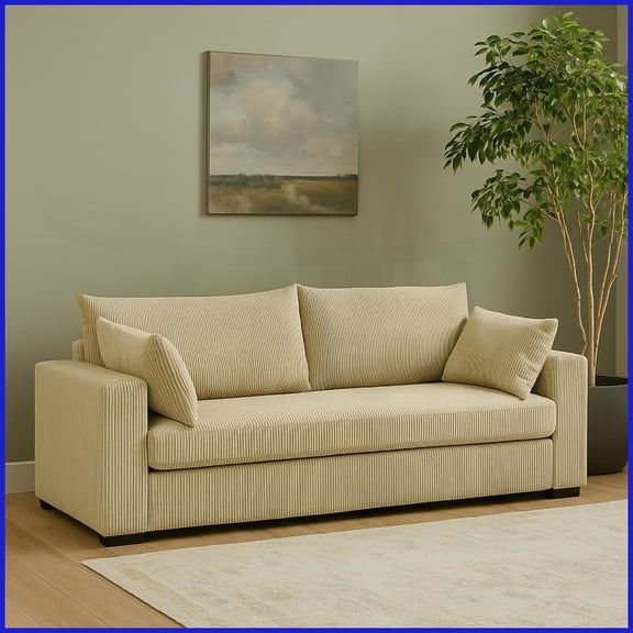 Coastal Living Room Corduroy Sofa - Soft Textured Fabric & Cozy Comfort