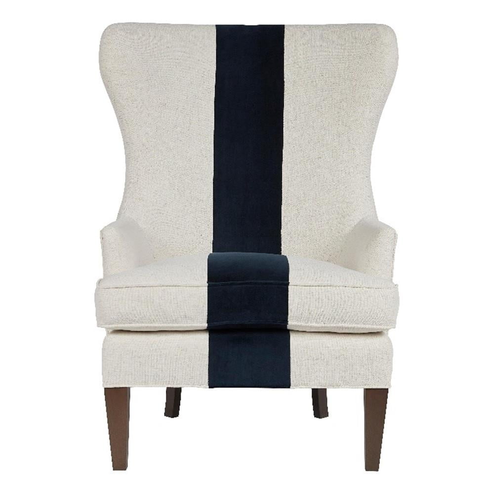 Coastal White and Navy Stripe Wingback Chair