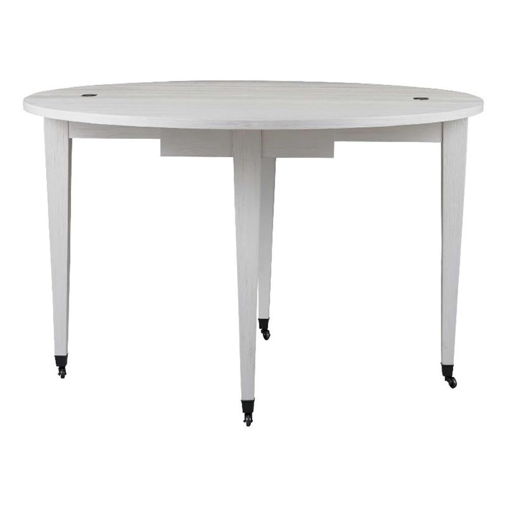 White Oak Round Extendable Dining Table with Storage Drawer
