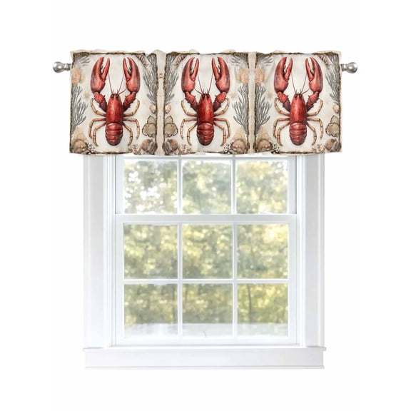 Coastal Lobster Curtain Valances for Windows, Beach Coral Shell Nautical Vintage Kitchen Valance Window Treatment, Light Filtering Block Curtains for Bathroom/Bedroom/Living Room 42'' x 12''
