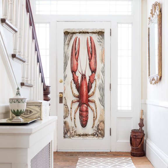 Coastal Lobster Door Curtains for Door Window,French Sidelight Front Back Door Curtains With Tieback,Beach Coral Shell Nautical Vintage Kitchen Rod Pocket Drapes Privacy Panel Window Blind 54"x72"