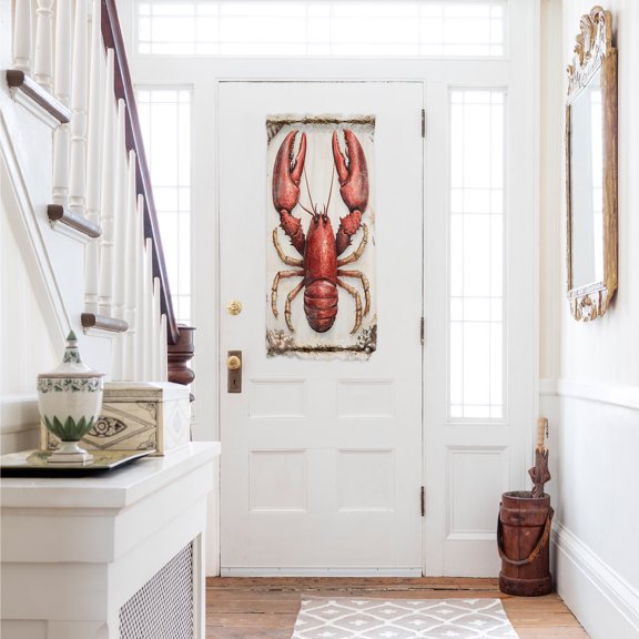 Coastal Lobster Door Curtains for Door Window,French Sidelight Front Back Door Curtains With Tieback,Beach Coral Shell Nautical Vintage Kitchen Rod Pocket Drapes Privacy Panel Window Blind 25"x40"