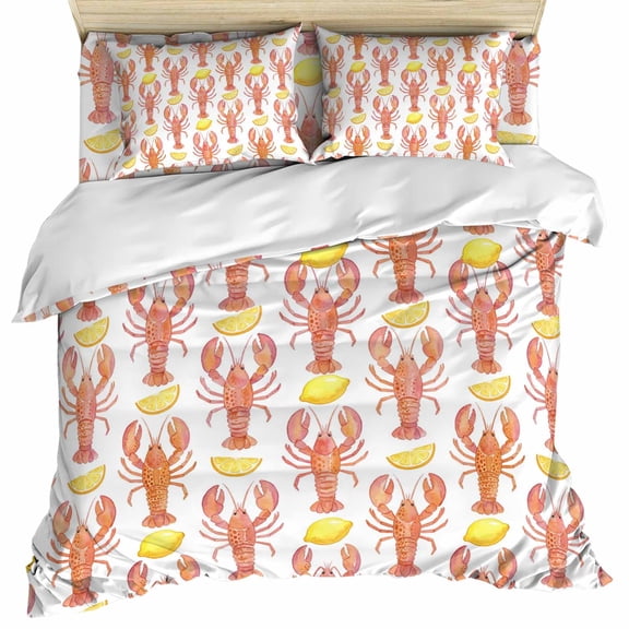 Coastal Lobster Set of 4 Bedding Quilt Covers, Summer Lemon Nautical Beach Ocean 4-Piece Bed Sheet Set with Extra Soft Bed Sheets Quilt Cover Pillowcase, California King