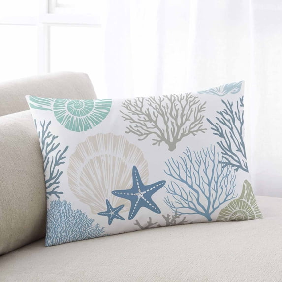 Coastal Lumar Pillow Covers, Summer Beach Nautical Coral Starfish Soft Breathable Throw Pillow Cases with Invisible Zipper, Decorative Pillowcase Pillows Protectors for Sofa Bed Chair 16"x24"
