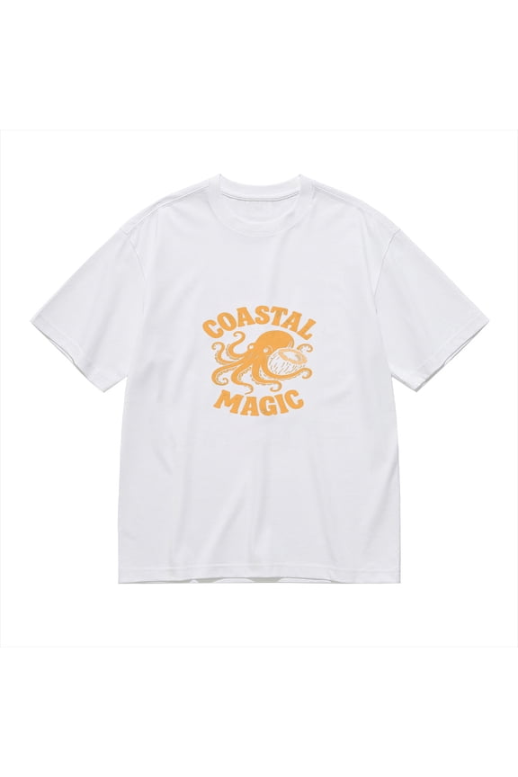 Coastal Magic, Octopus Coconut Print 1, Vintage T Shirt, Cotton T-Shirt for Men, 23611291,S