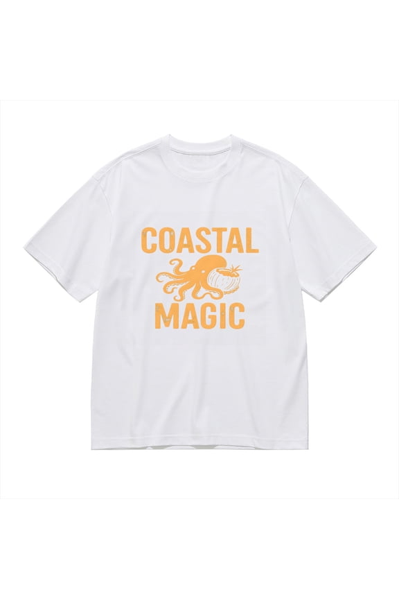 Coastal Magic, Octopus Coconut Print, Vintage T Shirt, Cotton T-Shirt for Men, 23611290,S