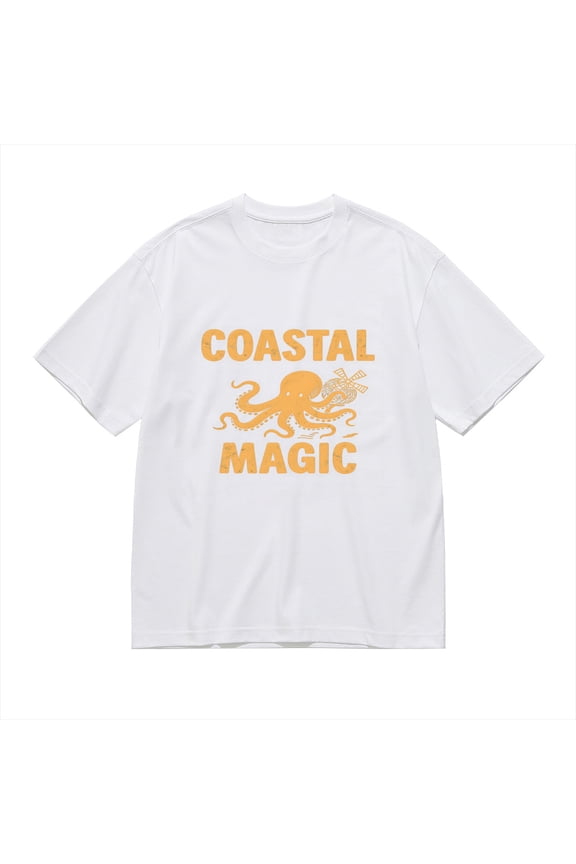 Coastal Magic, Octopus Windmill Print, Vintage T Shirt, Cotton T-Shirt for Men, 23611225,S