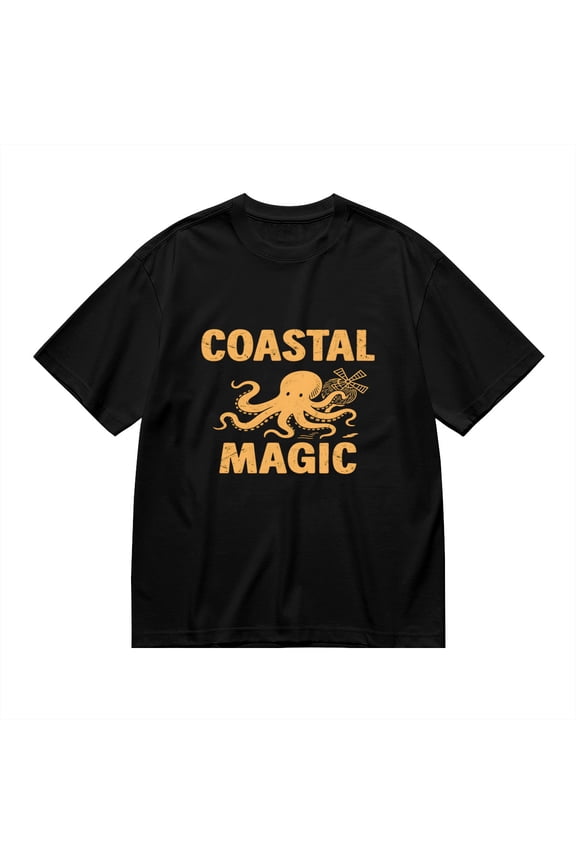 Coastal Magic, Octopus Windmill Print, Vintage T Shirt, Cotton T-Shirt for Men, 23611225,S
