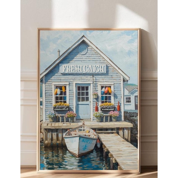 Coastal Maine Poster Wall Art Lobster Shack, Vintage Nantucket Harbor Poster, Nautical Beach House Decor, Trendy Coastal Poster Wall Art, Size 8x12 UNFFRAMED F03.1.7l3334