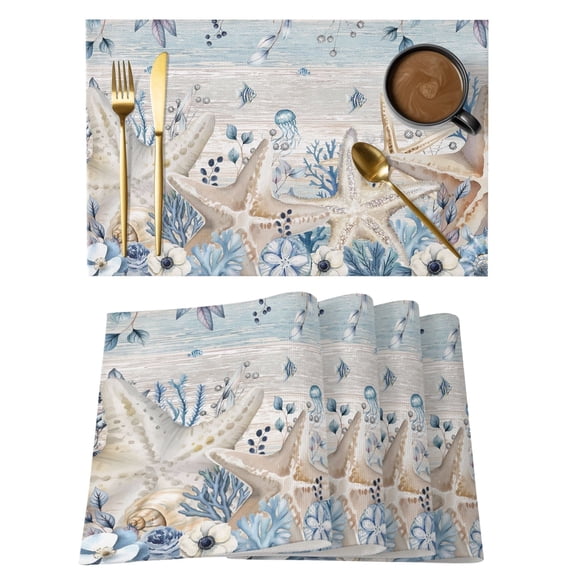 Rullikatlyi Table Place Mats Starfish Pattern Washable 6 Pack 13 x 19 Inch