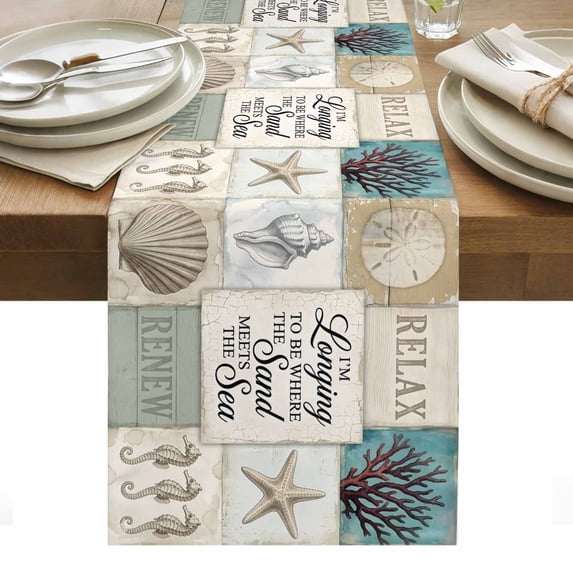 Coastal Marine Table Runner Relax Inspirational Corals Starfish Shells ...