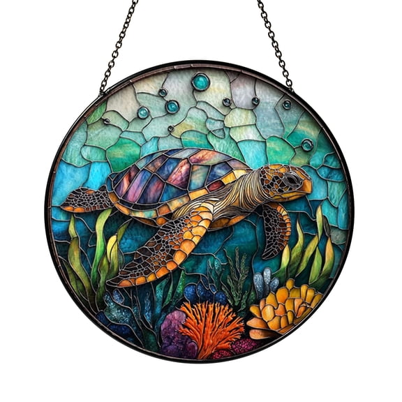 Coastal Marine Theme Stained Glass Circular Window Panel