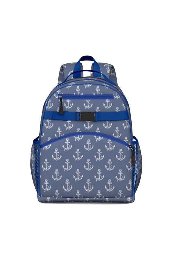 Coastal Marine Themed Ergonomic Backpack - Waterproof Book Bag with S-Shaped Padded Shoulders & Side Pockets for Teens