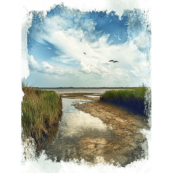 Coastal Marsh Landscape Canvas Print/Wall Art Suitable for Living Room Bedroom Office Bathroom and Kitchen Decoration.