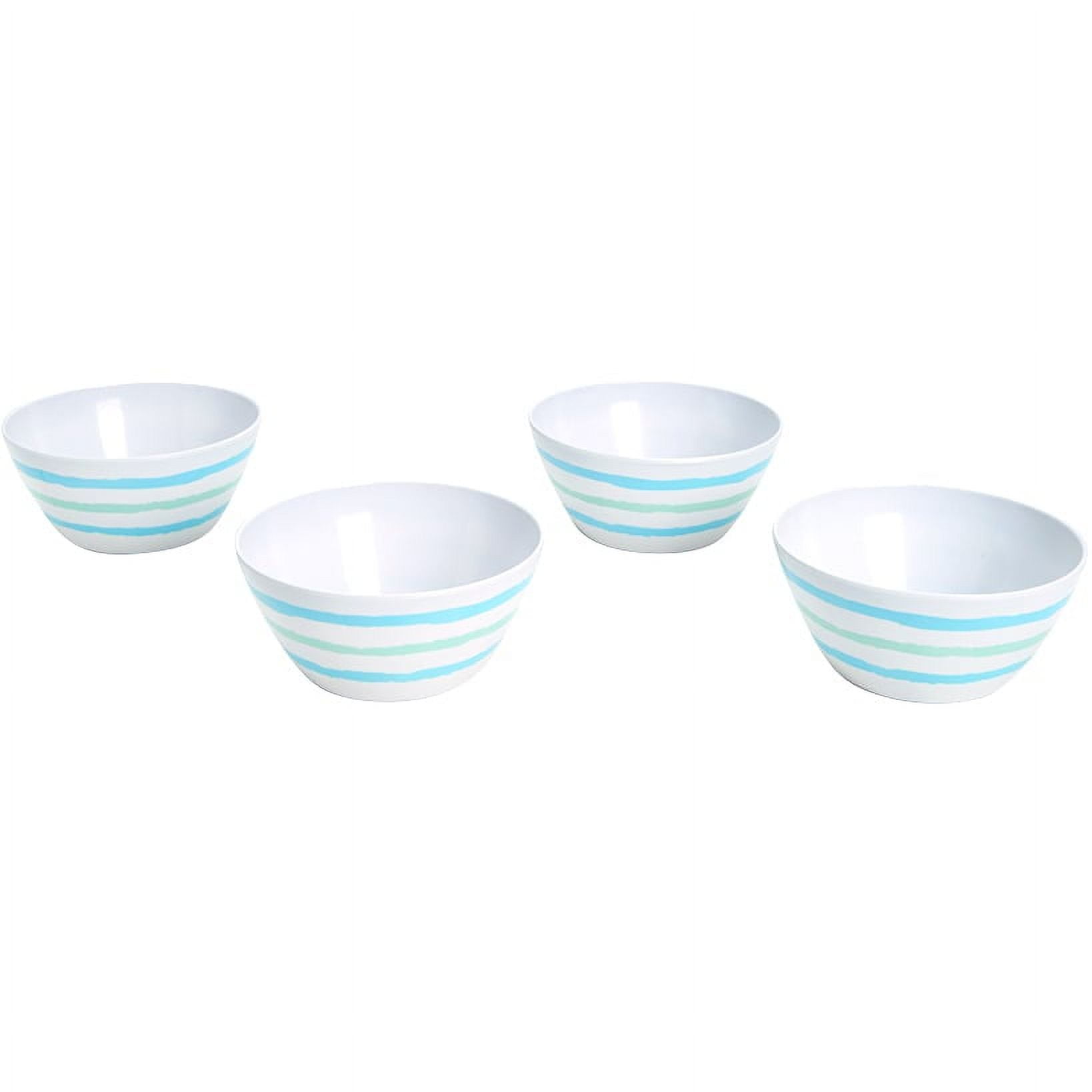 Coastal Blue and Green Striped Melamine Salad Bowls - Set of 4