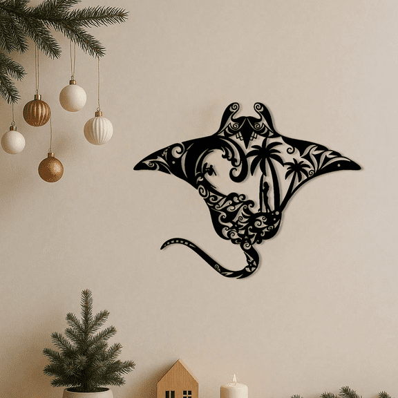 Coastal Metal Wall Art - Nautical Beach Themed Wall Hanging for Living Room Modern Surfboard Waves Starfish Minimalist Beach House & Seaside Wall Decor | Christmas Gift Halloween Decorations