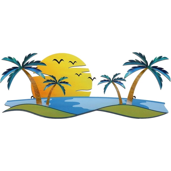 Coastal Metal Wall Art Palm Tree Metal Wall Art Outdoor Beach Bathroom Decor Tropical Tree Sculptures for Indoor Outdoor Decor(Sunset)