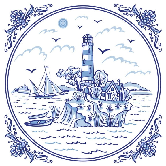 Coastal Napkins BLUE LIGHTHOUSE TILE 40pcs Blue and White Cocktail Napkins, Nautical Paper Napkins, Blue Tile Napkins, Coastal Decoupage Paper