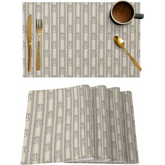 Coastal Nautical Anchor Placemats Set of 6,Washable Woven Burlap Cloth Fabric Placemat for Square/Rectangle/Round/Oval Dining Table,Easy Clean Place Mats for Toddlers,Kids Geometric Abstract Stripes