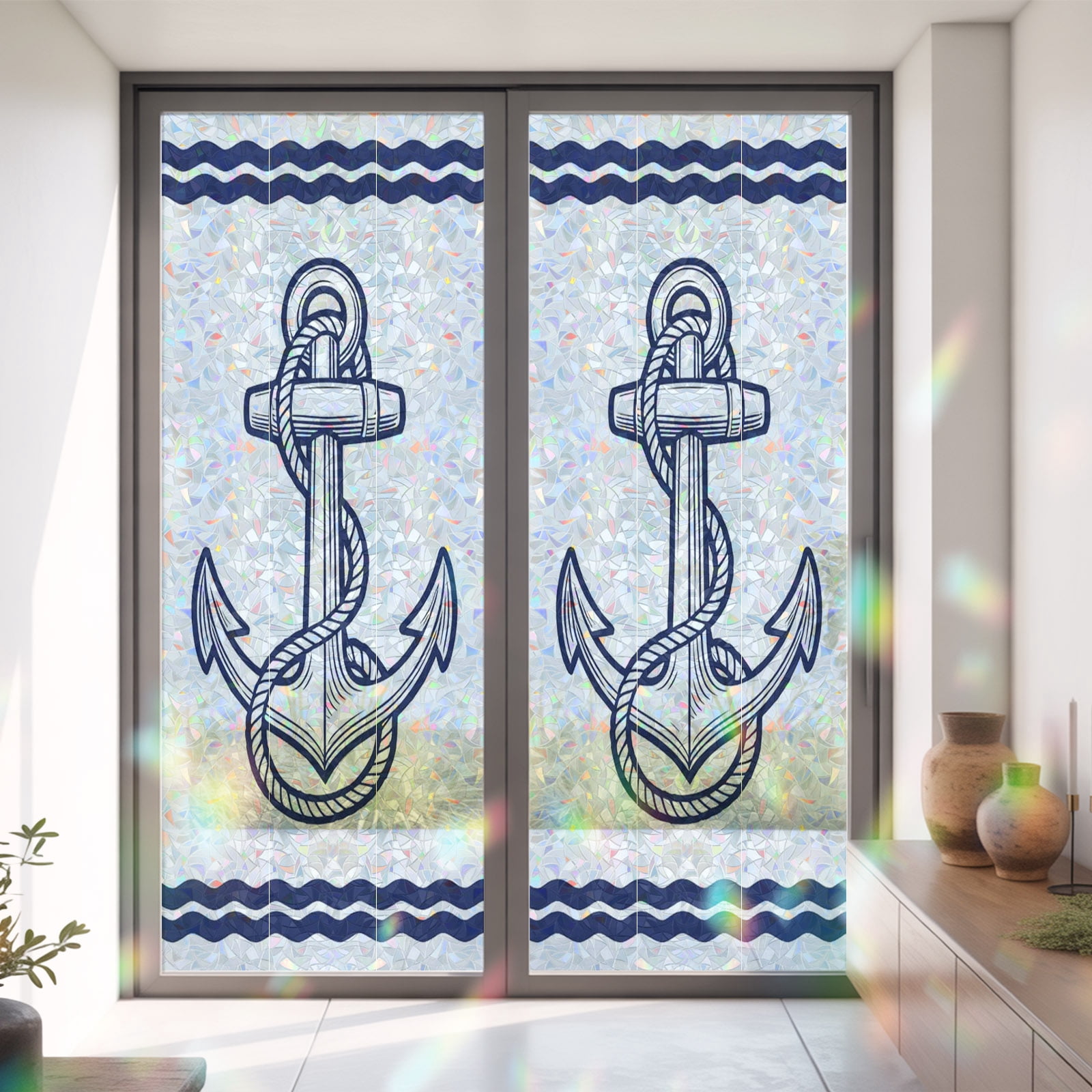 Coastal Nautical Anchor String Window Privacy Film, Rainbow Film