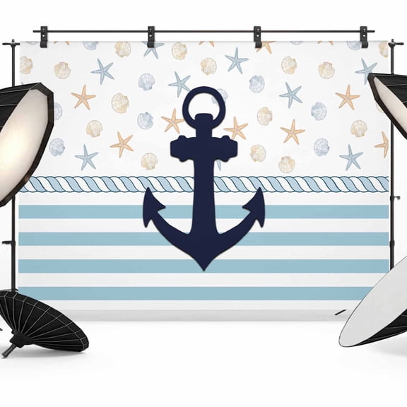 Coastal Nautical Backdrop for Photoshoot,Photography Photo Studio Background Wall Backdrop,Blue Striped Starfish Shell Beach Back Drop Banner Panel for Portraits Wedding Party Live Streaming 10x8Ft