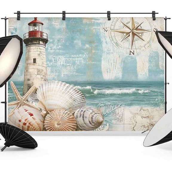 Coastal Nautical Backdrop for Photoshoot,Photography Photo Studio Background Wall Backdrop,Summer Beach Wave Starfish Shell Back Drop Banner Panel for Portraits Wedding Party Live Streaming 12x8Ft