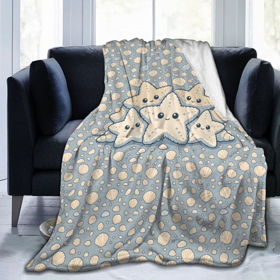 Coastal Nautical Blanket Coral Starfish Seashell Throw Blanket, Soft Lightweight Flannel Throw Blanket for Room Decor, Cozy Blanket for Couch, Bed, Sofa, Home Gift 50x40