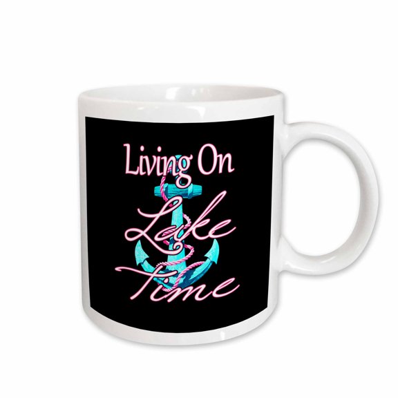 3drose, Coastal Nautical Blue and Pink Living on Lake Time Ship Anchor., 11oz Mug