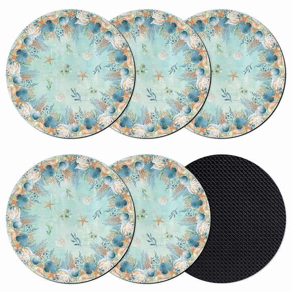 Coastal Nautical Coasters Set of 6, Absorbent Coasters for Drinks, Summer Ocean Starfish Coral Teal Coaster for Desk Coffee Table Protection, Home Decor House Warming Gifts 4"