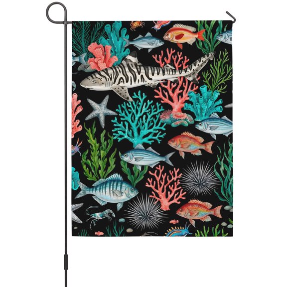 Coastal Nautical Garden Flag 12 x 18 Inches, Coral Starfish Fish The Underwater World Weather Proof Outdoor Patio Flags Double Sided Small Garden Decoration for Yard Outside Home