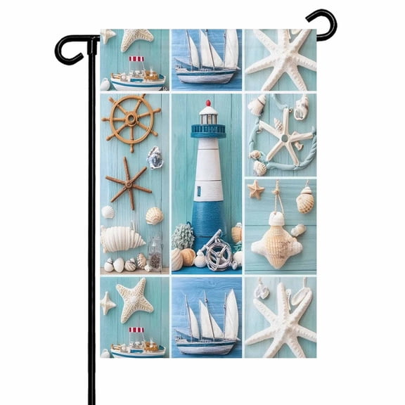 Coastal Nautical Garden Flags for Outside Beach Anchor Lighthouse Starfish Double Sided Yard Flags Outdoor House Decoration, Small 12X18 Inch, Blue