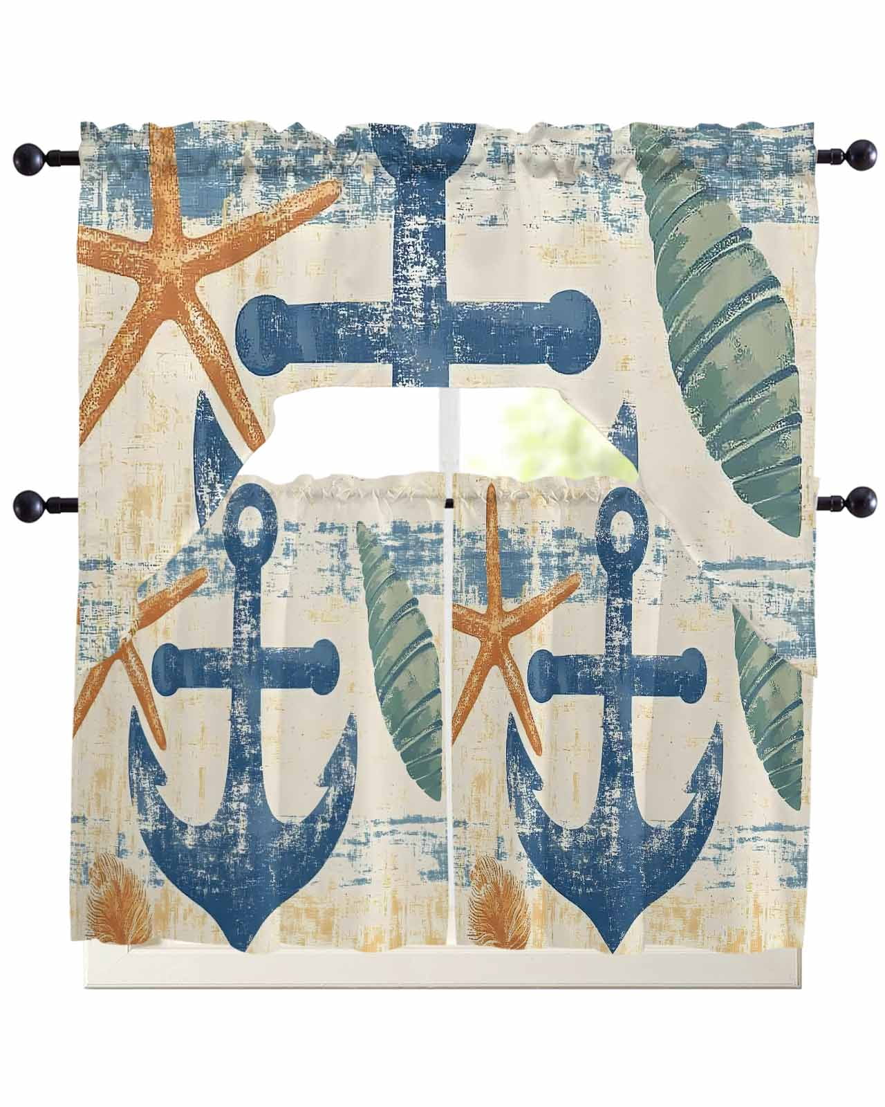 Coastal Nautical Kitchen Curtains Sets 36 Inch Length with Valance ...