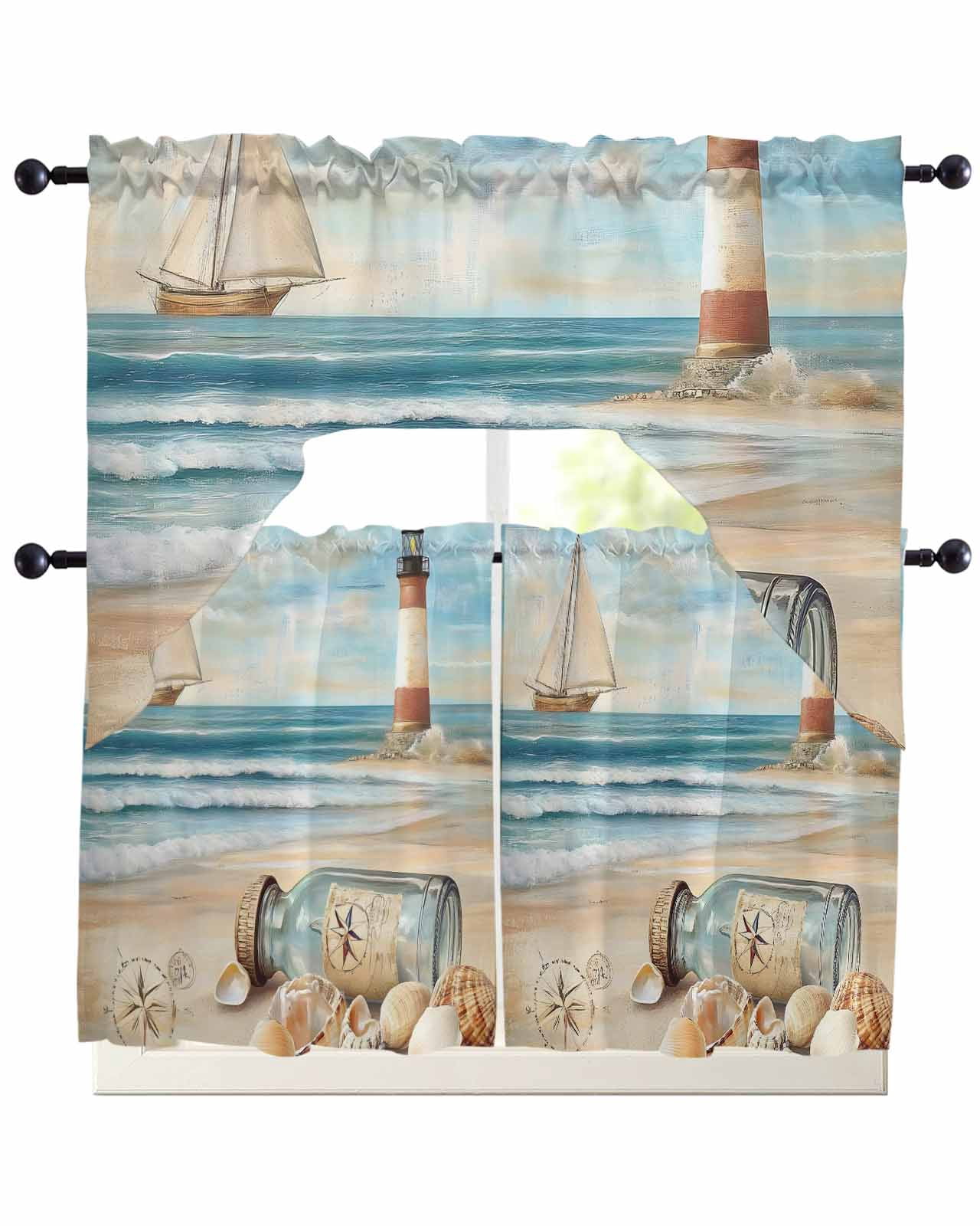 Coastal Nautical Kitchen Curtains Swag Valance and Tier Curtains Set 24 ...