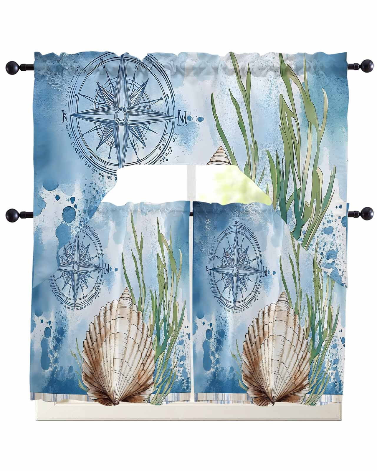 Coastal Nautical Kitchen Curtains Swag Valance and Tier Curtains Set 24 ...