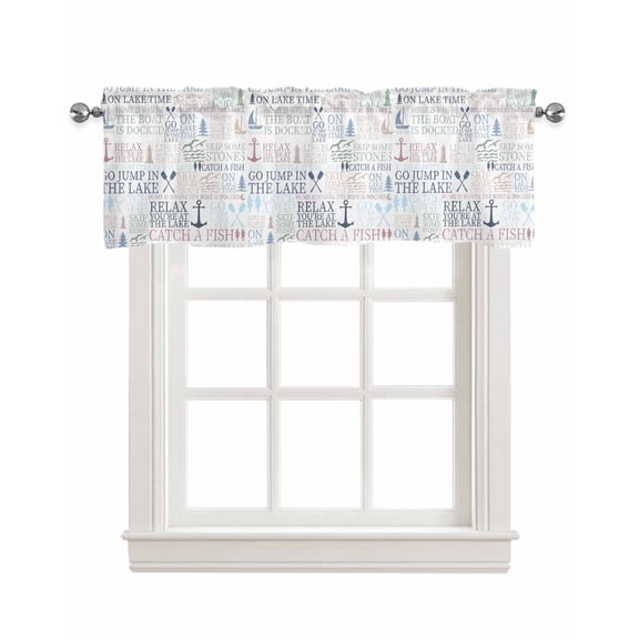 Coastal Nautical Kitchen Valances for Windows Farmhouse Linen Window Valance Curtain for Living Room Window Treatment Blue Anchor Paddle Sailboat Lighthouse Valance Rod Pocket Topper, 60 x 18 Inch