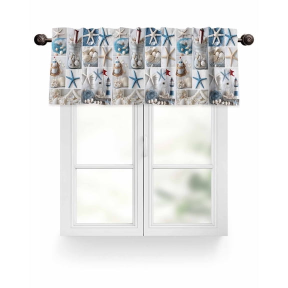 Coastal Nautical Kitchen Valances for Windows Starfish Sea Shell Lighthouse Valance Curtains for Kitchen /Living Room/Bedroom/ Bathroom Decor, 54"x18 " ,Rod Pocket 1 Panel, Blue