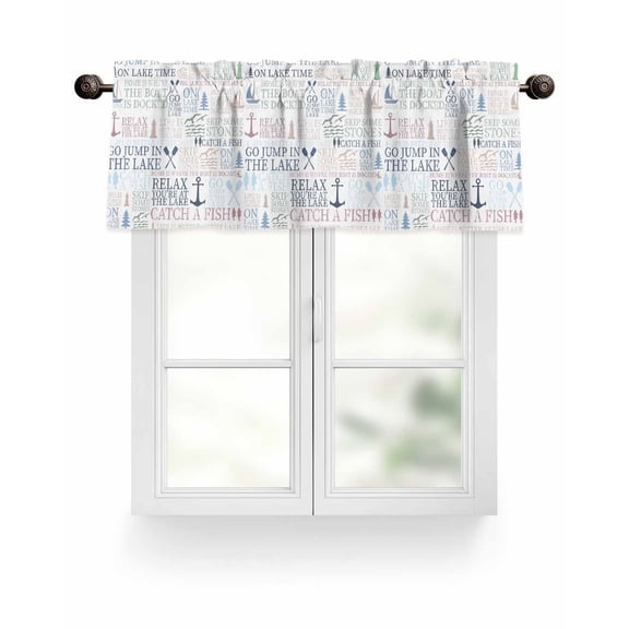 Coastal Nautical Lake Life Kitchen Valances for Windows White Valance Curtains&nbsp; for Kitchen /Living Room/Bedroom/ Bathroom Decor, 54"x18 " ,Rod Pocket 1 Panel,