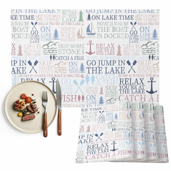 Coastal Nautical Lake Life Placemat of 1 PC, White Table Mats Washable Heat-Insulation Non-Slip Place Mats for Kitchen Dinner Table Indoor Outdoor Decor,13x19 Inch