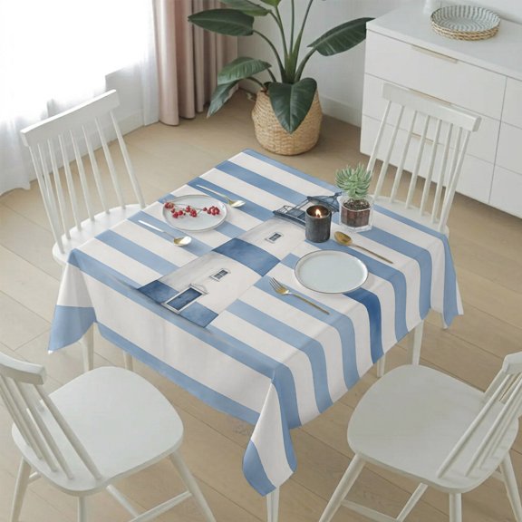 Coastal Nautical Lighthouse Table Cloth 54x54in, Waterproof Square Tablecloth Wipeable Tablecloths Summer Ocean Blue Line Table Covers for Dining Tables Party Indoor Outdoor